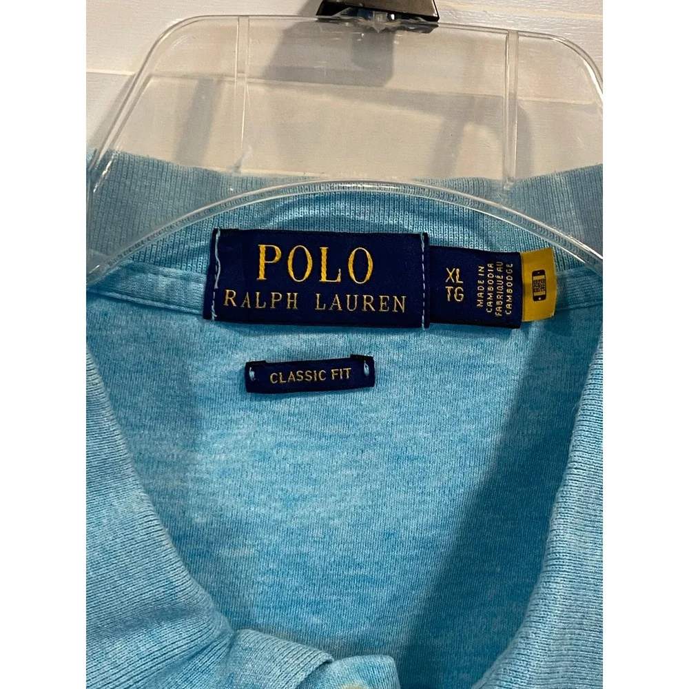 Polo Ralph Lauren Mens XL Classic Fit Polo Shirt Light‎ Blue Heather Cotton Pony